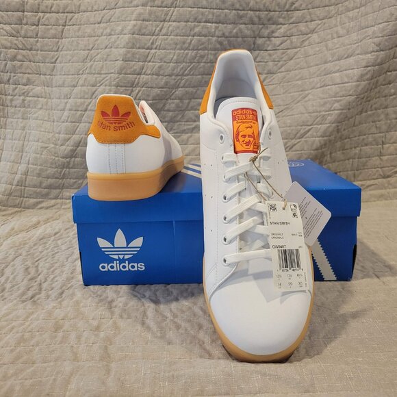 Adidas Stan Smith, White Orange Gum, Mens 14 - Picture 4 of 7
